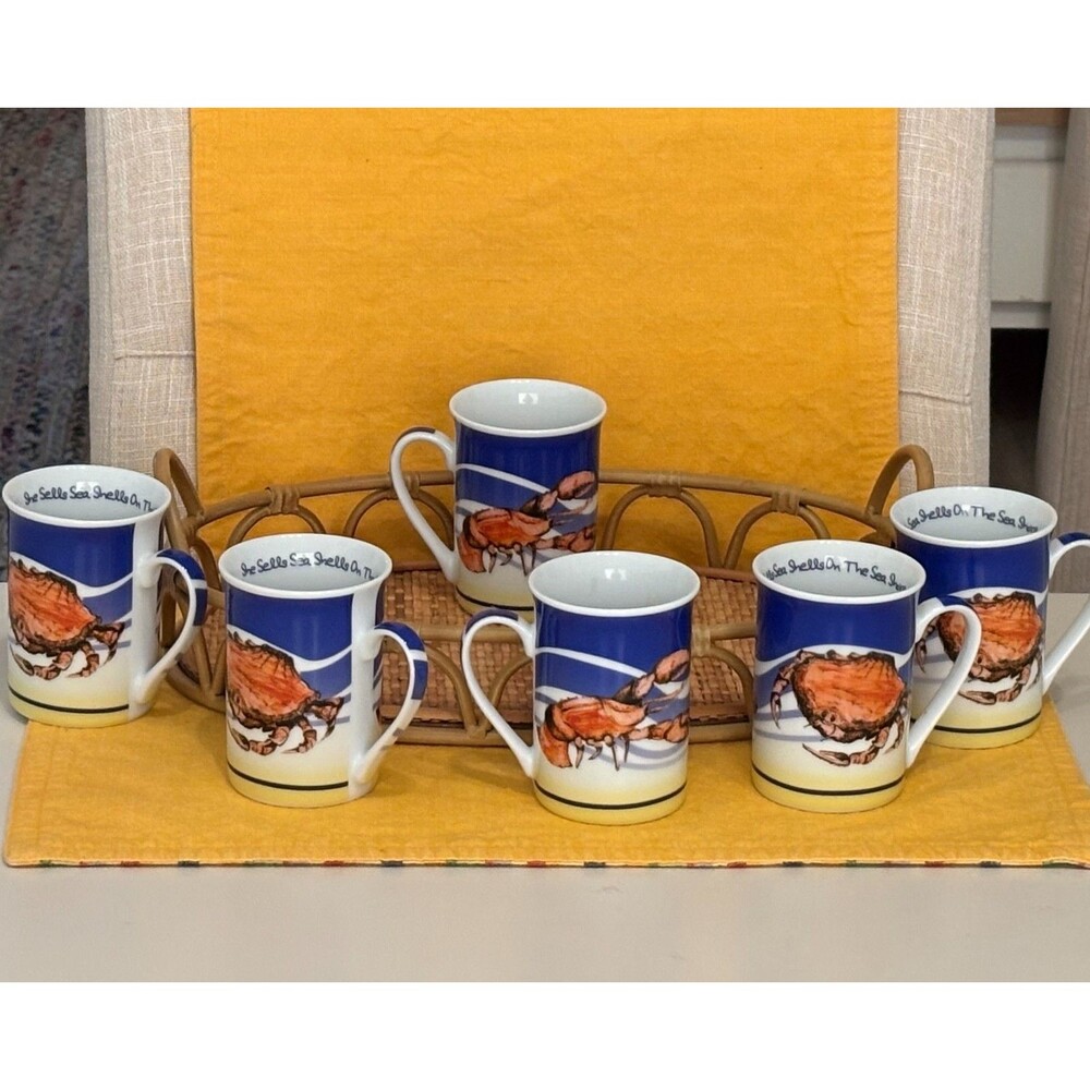 Paul Cardew Shore She Sells Sea Shells 6 Butter/Clam Broth Bouillon Tea Cups